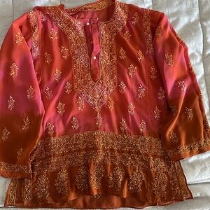 Embroidered Pink and Orange Women's Top (great for Indian and Pakistani events)